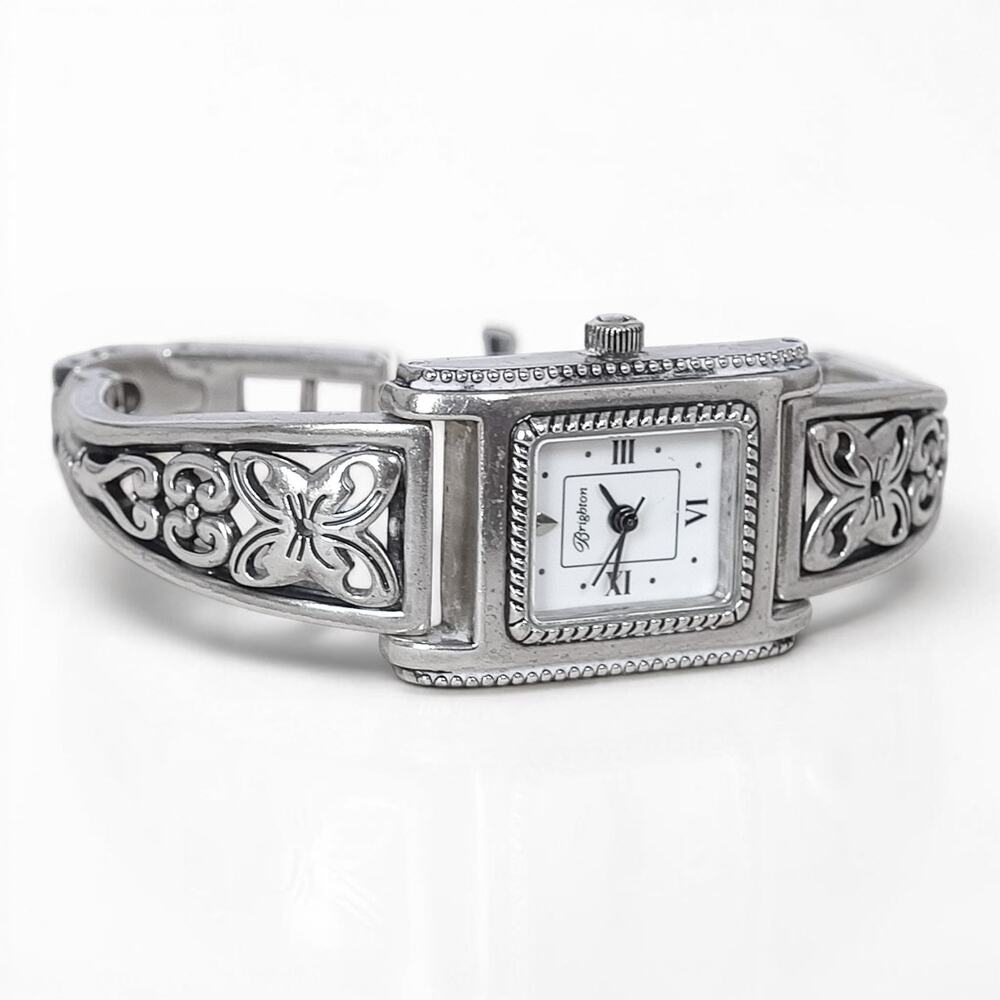 Brighton Hamilton Garden Floral Butterfly Watch Silver Quartz New Battery 7"